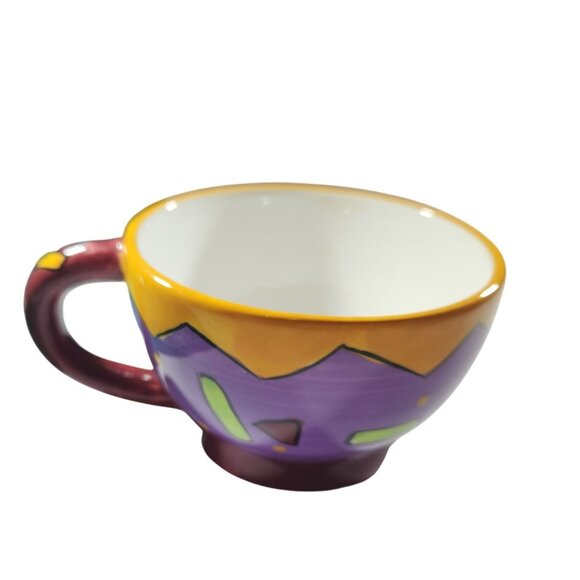 Hand Painted Bella Casa Ganz Stoneware Coffee Mug cup artsy abstract Geometric - Picture 1 of 5